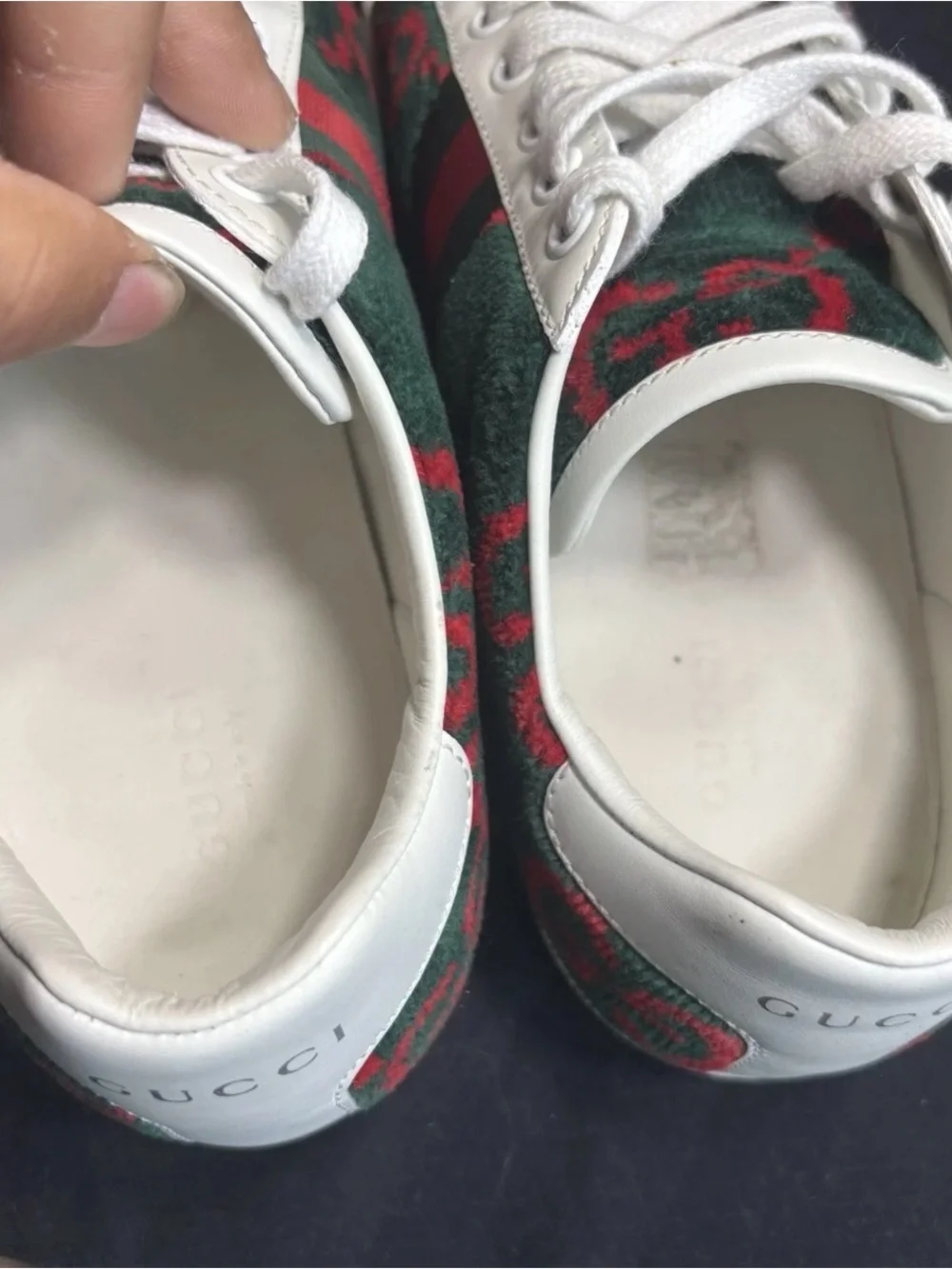 Size 7.5B- Gucci Ace GG Leather Velvet Logo Sneakers Lightly Worn/Retail $750!